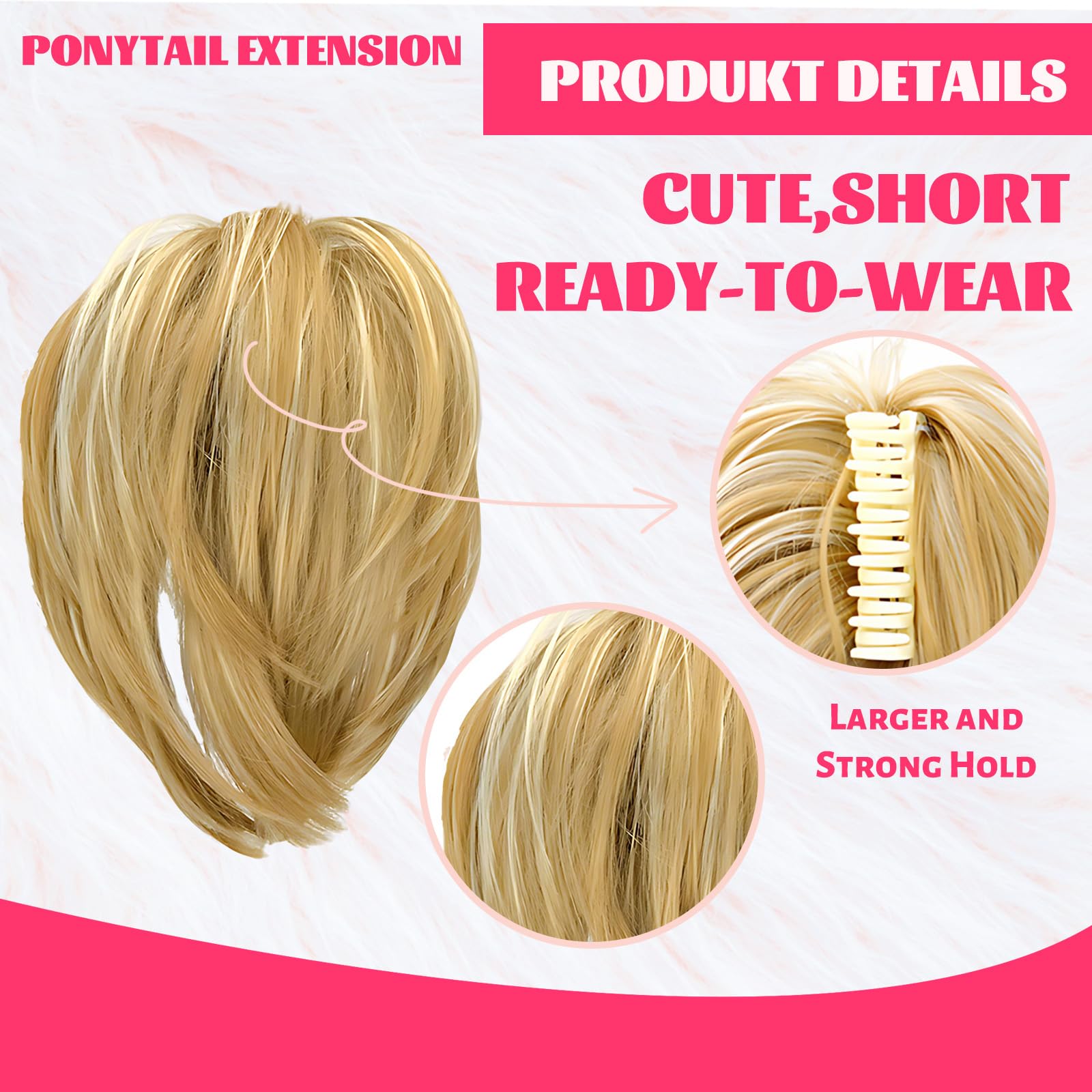 1 Piece Blonde Ponytail Extension, Hair Pieces for Women, Ash Blonde with Highlights - Image 3