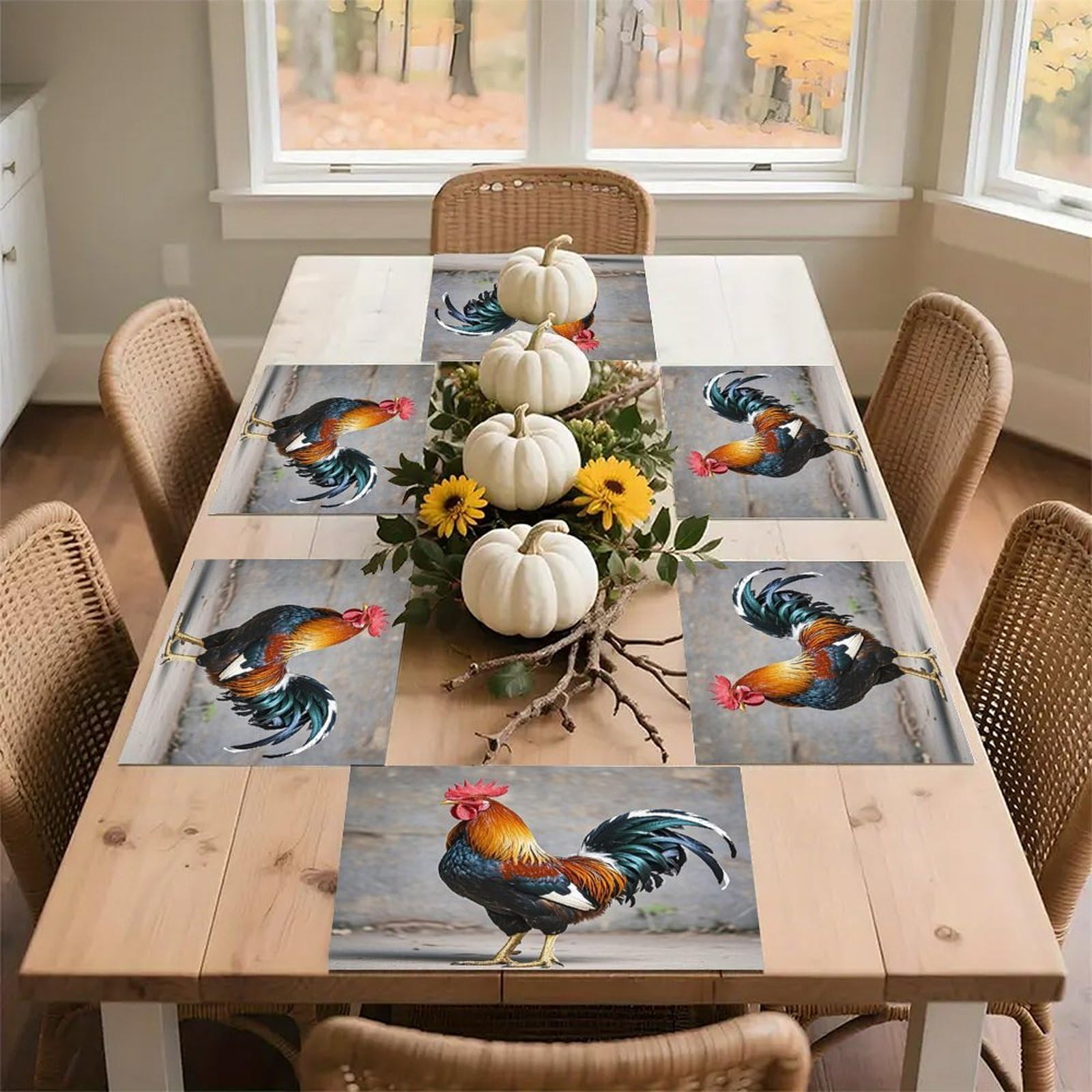 Rooster Placemats Flax Place Mats for Dining Table Rectangle Non-Slip Table Mats Heat Resistant Washable Placemat for Kitchen Home Decor Party Outdoor 12" X 18"