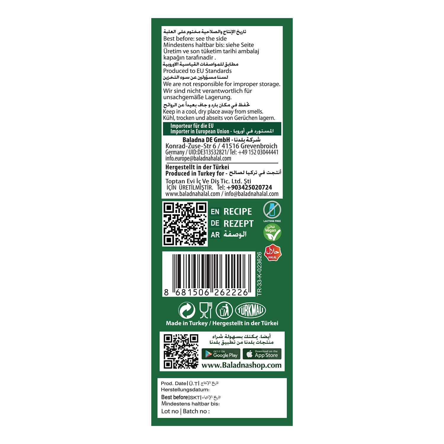 Baladna Mezcla de Falafel con molde de plástico Halal 400 g x 12 unidades