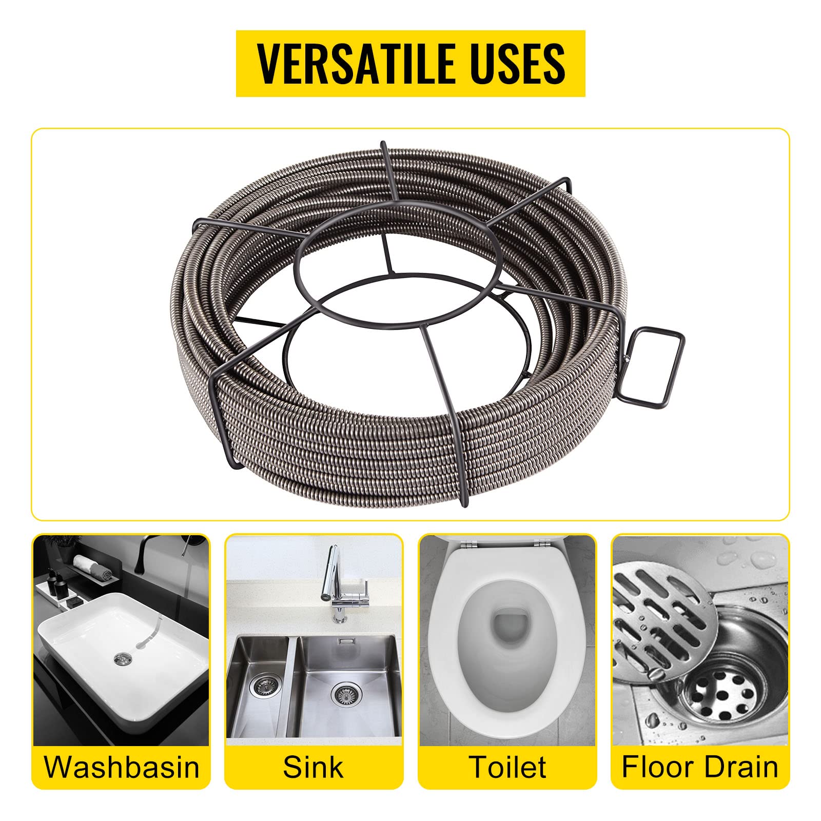 VEVOR Furet 50pi 3/8po Tuyau pour Flexible nettoyeur haute pression Tuyau serpentin pour toilettes bouchées et les éviers