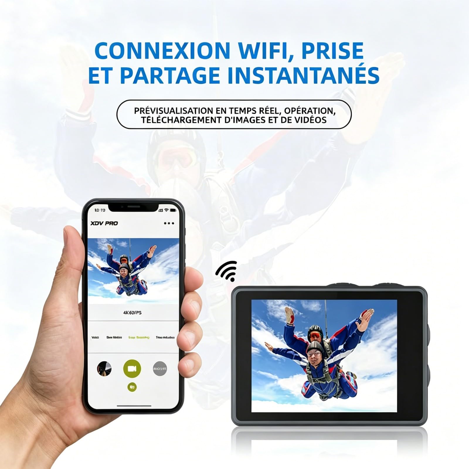 Kersens Caméra Sport + 64gb Memory Card, Caméra Étanche IP68 Vidéo 5K Grand Angle avec Double Écran (Grey,64G)