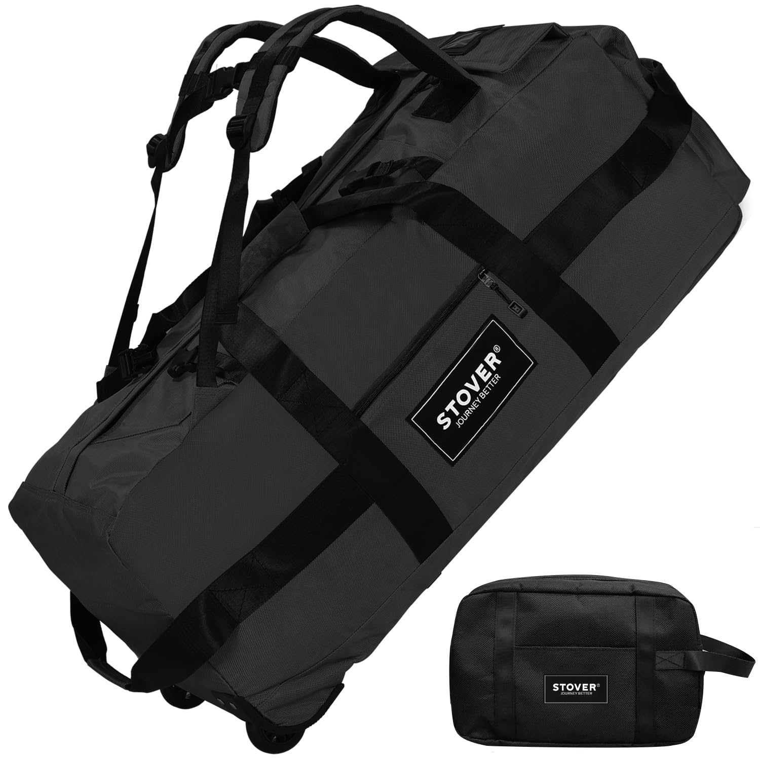 STOVERRolling Duffel Bag with Wheels, Large Travel Duffle Bag, Collapsible with Backpack Shoulder Straps for Men Women, Black, 80L
