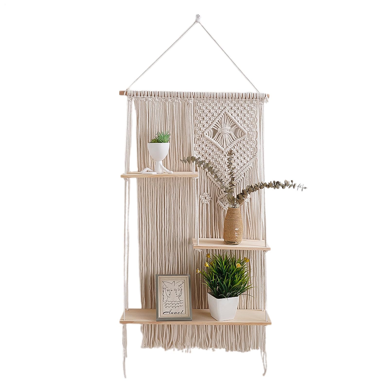 Étagère murale bohème en corde de coton suspendue bois étagères flottantes
