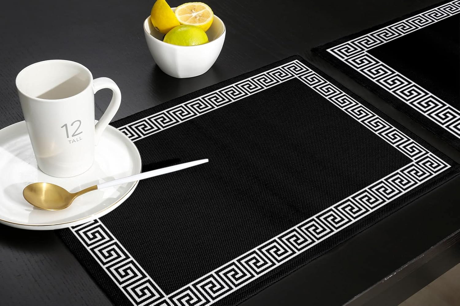 Placemats Geometric Greek Key Design Place Mats for Dining Room Dinner Table Black Washable Table Mats Kitchen Decorations Set of 4