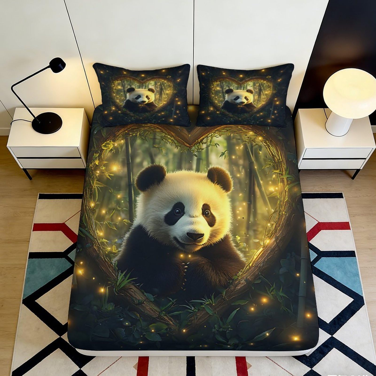 Pnayamiorkfel Style-7 3D Printed Panda Forest Fitted Sheet Microfiber Soft Breathable Heart Light Bed Cover For Bedroom Guest Room Decor 90X200x25cm