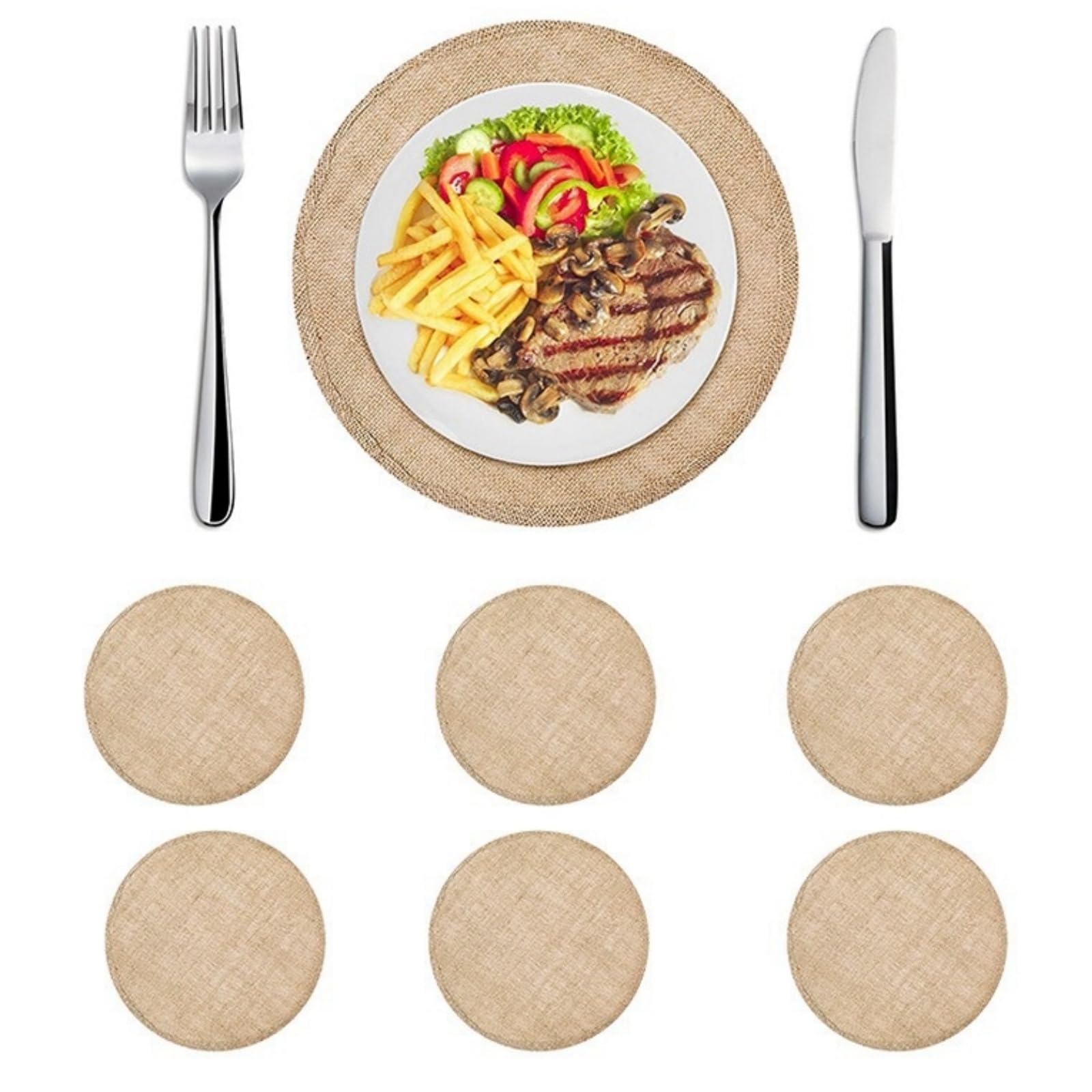 Sets de table ronds en toile de jute pour décoration de fête chic