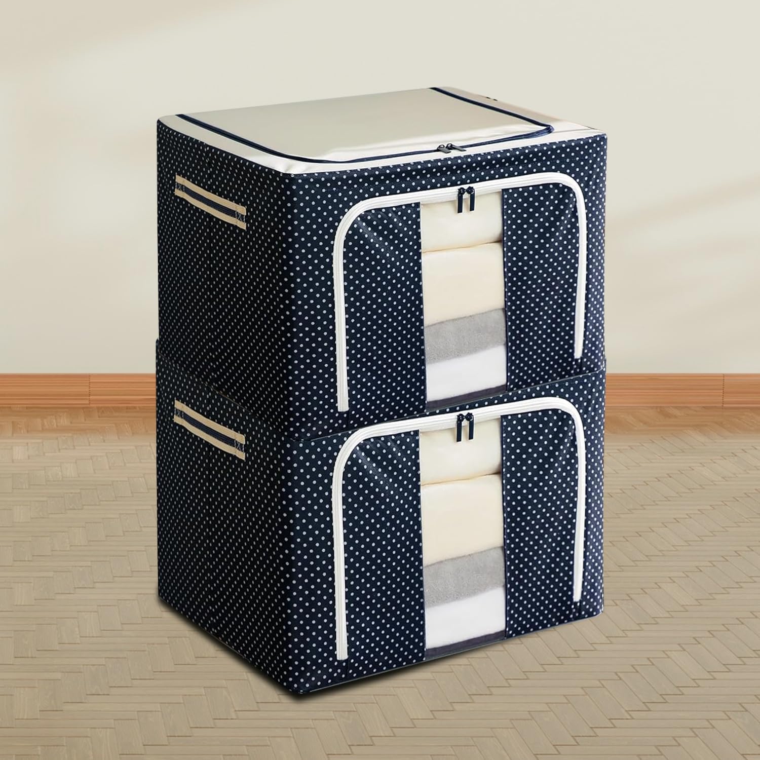 - INFERNO® 66L Wardrobe Organizer Storage Box Pack of 02 (50×40×33 cm), Foldable Clothes Storage with Zipper & Handle, Blue