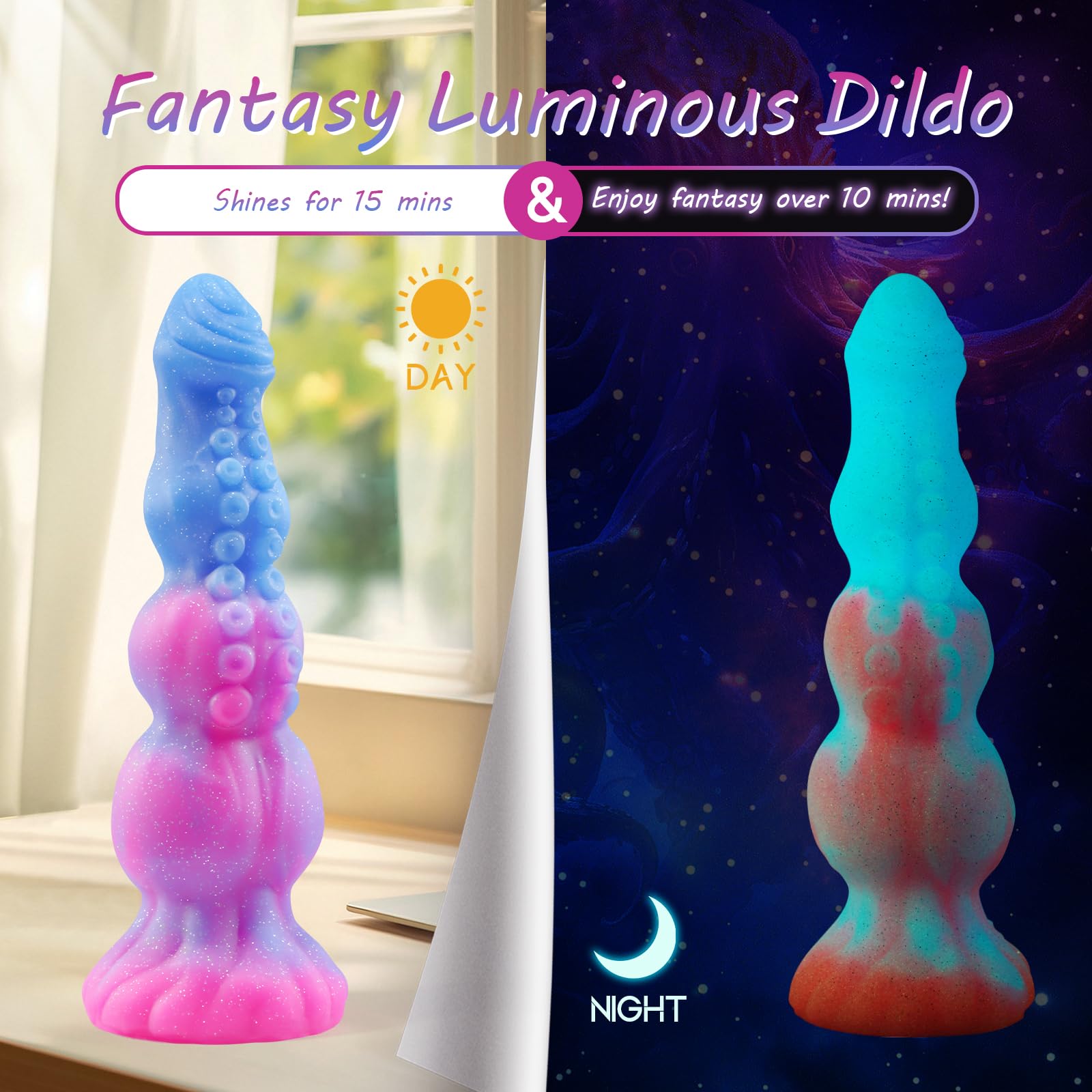 Monster Dildo Adult Sex Toys - 10" Big Fantasy Anal Plug with 3 Dog Knots & Tentacle, Luminous Silicone Strong Suction Cup, G-Spot Thick Dildo Gay Sex Toys for Women Couple