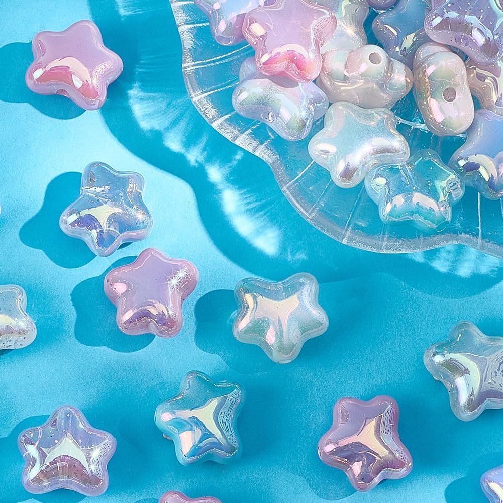 1 Box 50PCS Star Shaped Acrylic Beads with Large Holes Mixed Color Iridescent Shiny Glitter Stars Plastic UV Plating Opaque Spacer Loose Bead for Jewelry Making Bracelets Earrings Diy Craft - Image 7
