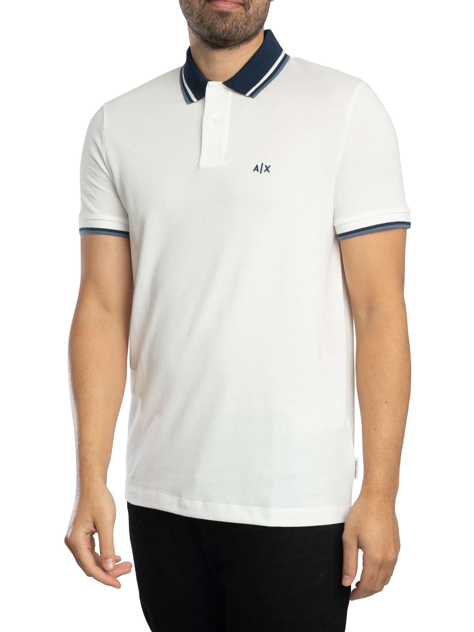 Armani Exchange Men's 3D Embroidered Logo Back Collar Logo Polo Shirt, Off White, XXL