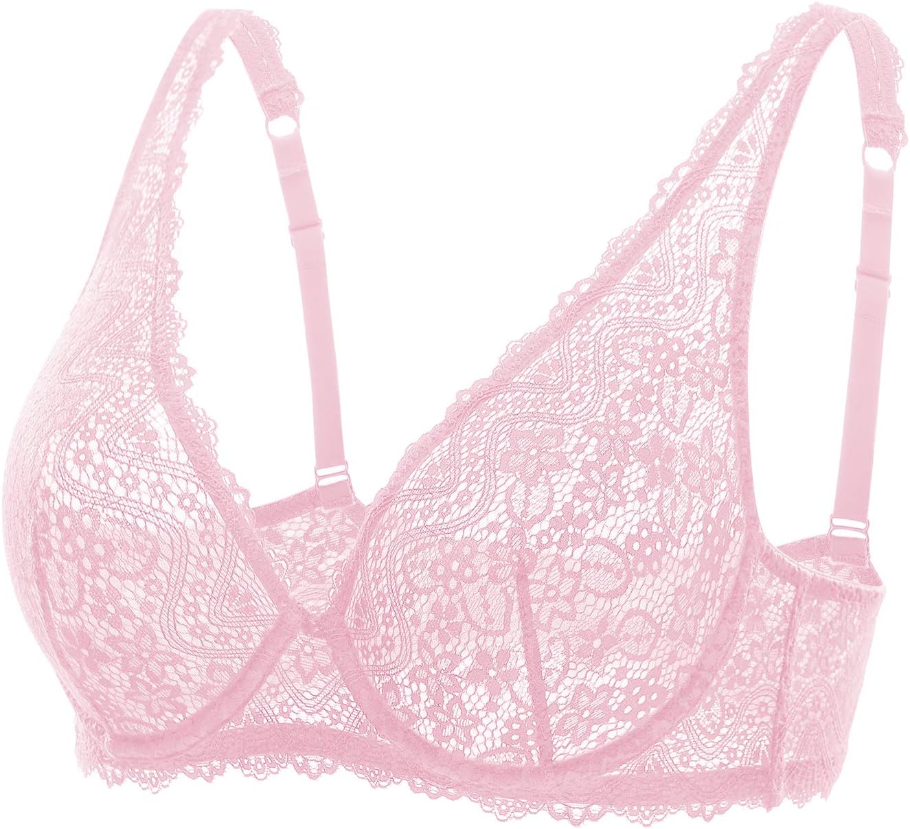 DOBREVA Women's Plunge Lace Bra Plus Size Sexy See Through Underwired Non Padded Bralette