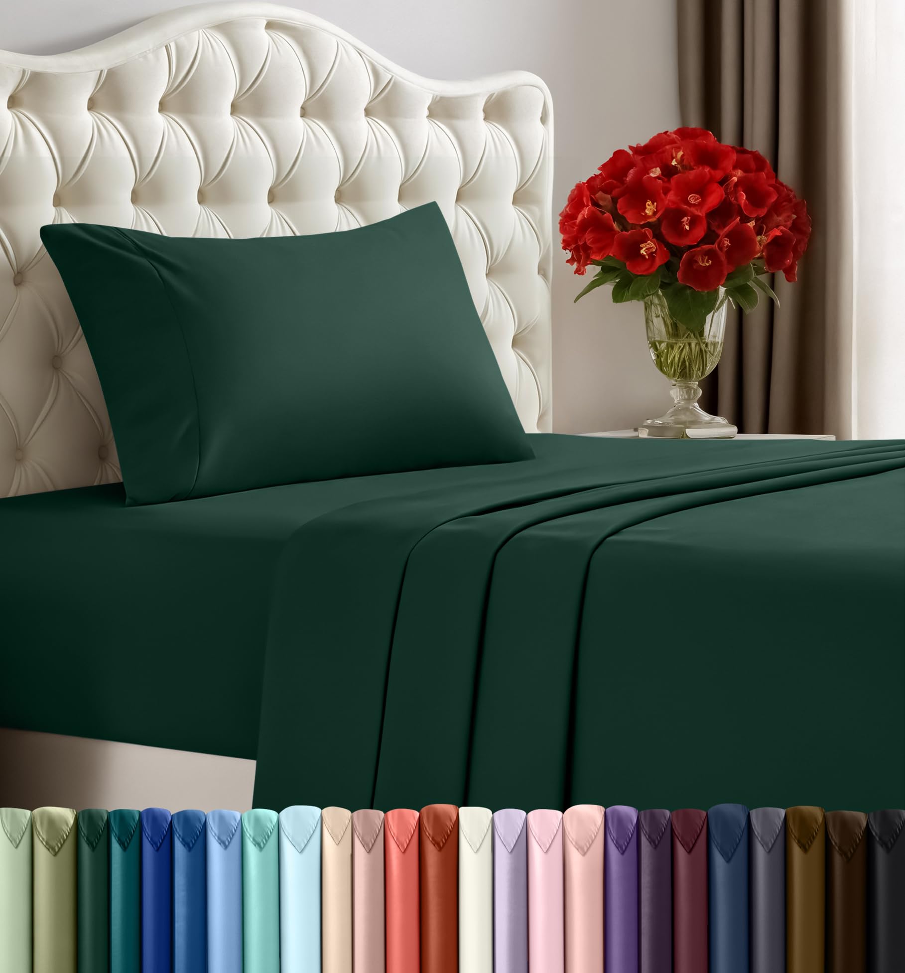 Utopia Bedding Set di lenzuola per letto singolo, in microfibra spazzolata, non si restringe e non sbiadisce, facile da pulire (matrimoniale, smeraldo)