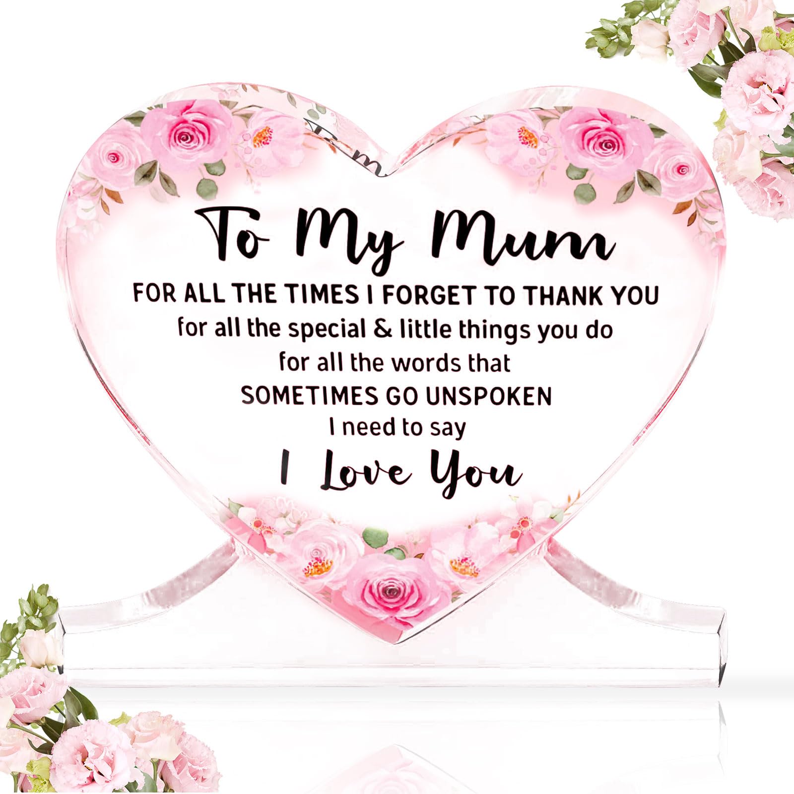 Gifts for Mum - Acrylic Heart Shape Plaques Mum Birthday Gifts from Daughter Son, Mummy Gifts for Mother's Day, Birthday, Personalised Presents for New Mum to be, Step Mum