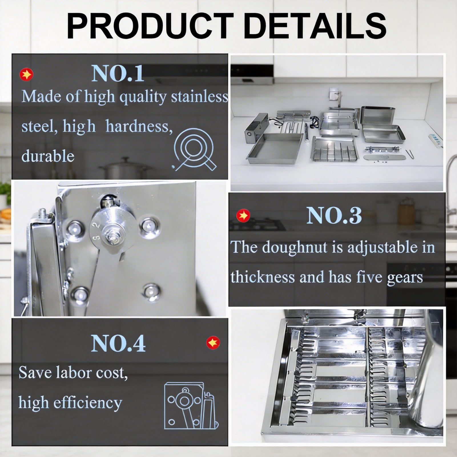 Genérico 2000W Commercial Donut Making Machine, 4/6 Fila Fils Automatic Donut Maker con Panel de Control Inteligente, Auto Flip & Adjustable Thickness, para Panaderías, Cafés y Donut Shops 4 Filas