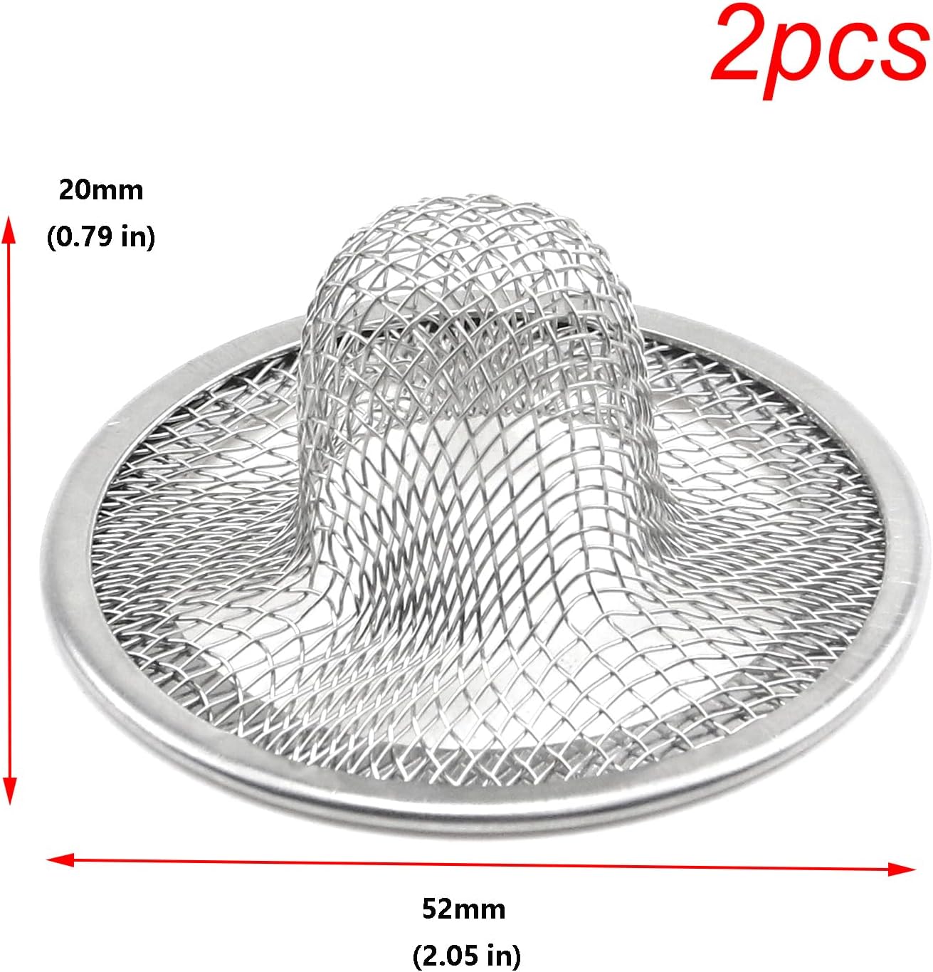 Antrader Kitchen Sink Strainer, 2Pcs Stainless Steel 2-Inch Diameter Mesh Round Filter Bathroom Bathtub Wash Basin Garbage Disposal Basket Filter