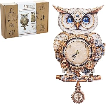 3D Puzzles for Adults Owl Clock Kit with Pendulum, Mechanical 3D Wooden Puzzle Kit for Adults, DIY Wooden Clock Model Building Kits Set, Unique Christmas Home Decor Gift for Women Men