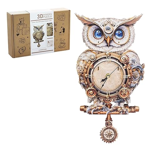 3D Puzzles for Adults Owl Clock Kit with Pendulum, Mechanical