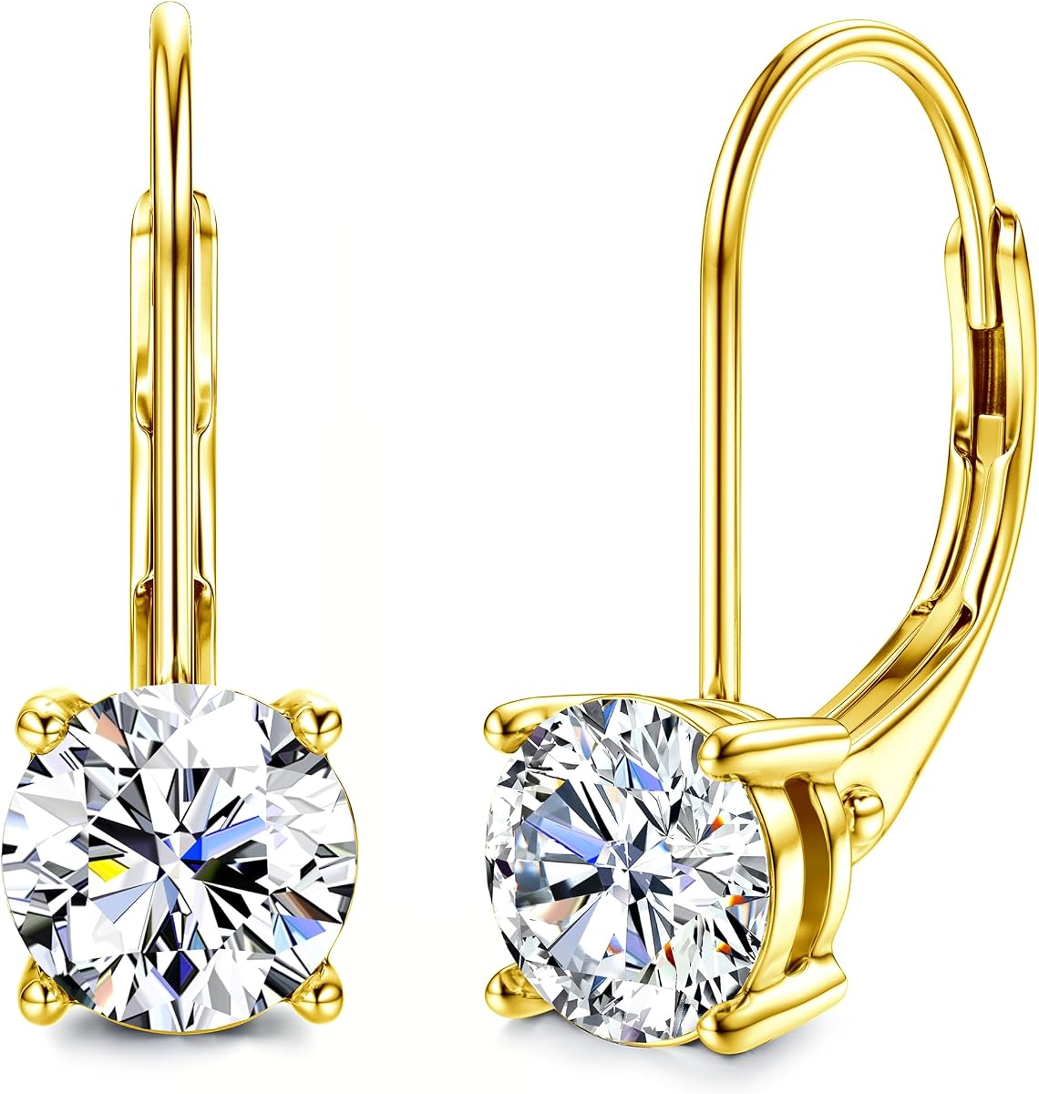 Pendientes de moissanita, pendientes colgantes de plata de ley de color D para mujer | Pendiente de corte redondo brillante de Color D de 1,0 ct-2,0 ct, pendientes de plata de ley chapados en oro blanco de 18 quilates, moissanita Leverback