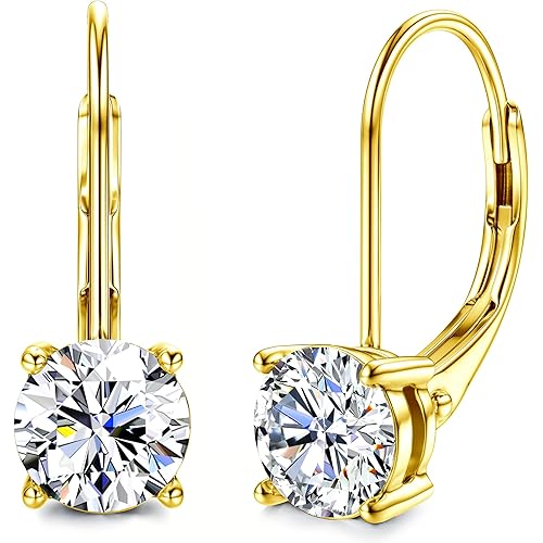 Moissanite Earrings,1.0ct-2.0ct D Color Brilliant Round Cut Earring 18K White Gold Plated Sterling Silver Dangle Earrings Moissanite Leverback Drop Earring s