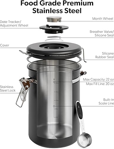 Miniatura 5 de Veken Recipiente de Café con Ventana, Contenedor Hermético de Acero Inoxidable para Despensa, Organizadores de Almacenamiento de Alimentos para