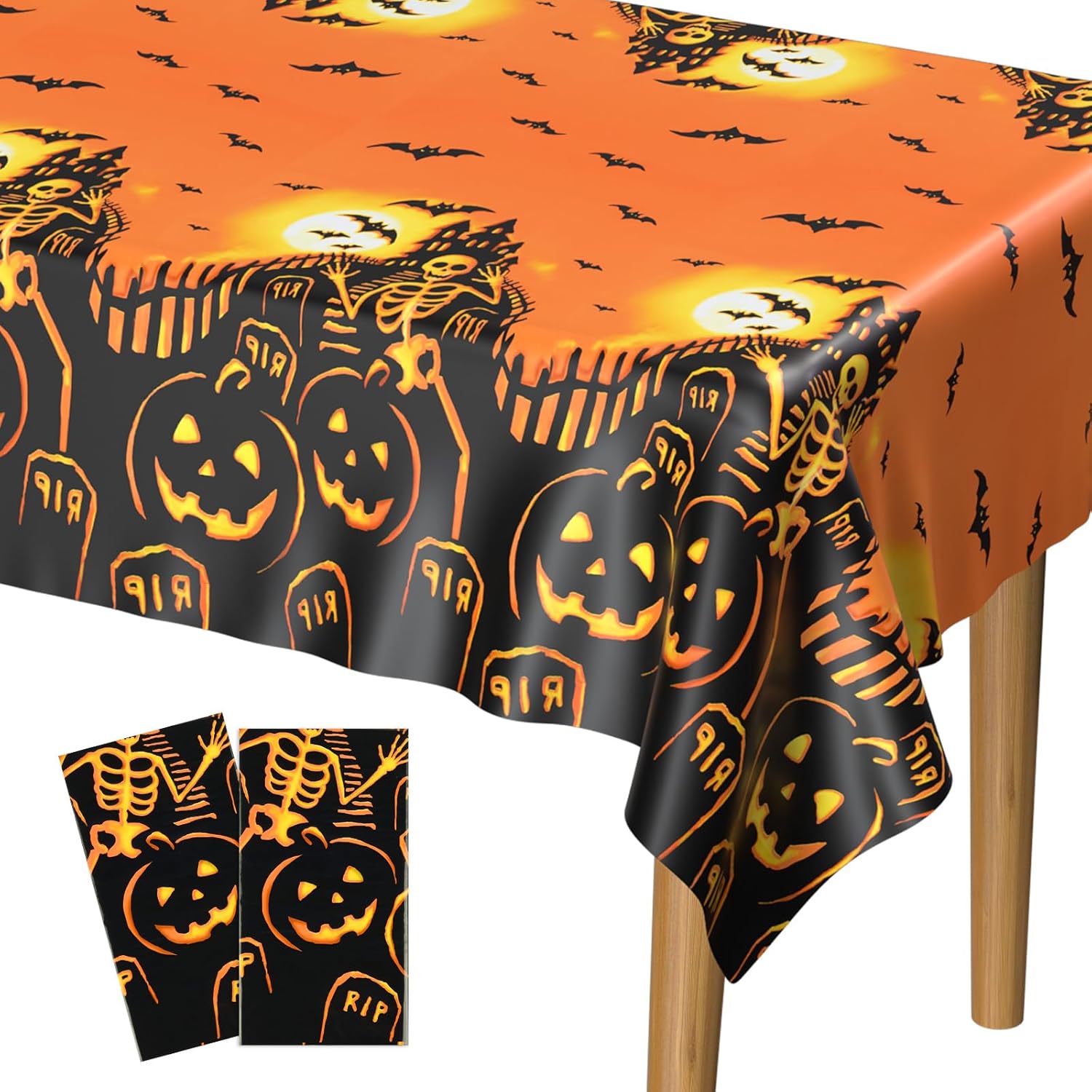 Ethyie Halloween Tablecloth, Spider Web And Pumpkin Table Cloth, Bat