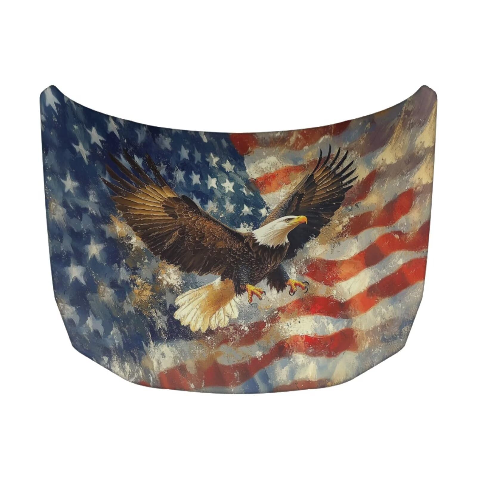 Car Hood Cover Eagle and American Flag Prints Stretchable Car Hood Wrap Blanket Waterproof Auto Decorative Accessories for Compact Sedan SUV Truck Minivan (59×39 Inch)