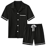 Men's Cotton Pajamas Sets Sleepwear Short Sleeve Button Down Shirt and Pants Loungewear Soft Pjs Lounge Set