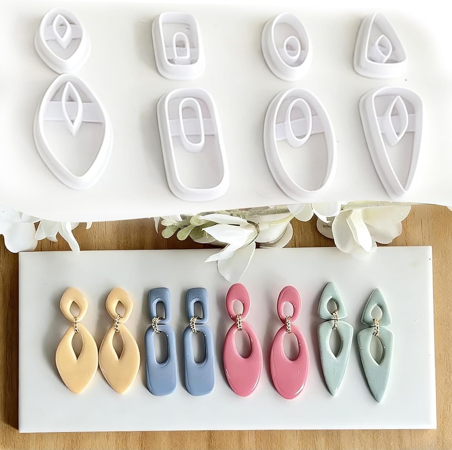 8 Pcs Geometric Polymer Clay Cutters Set - Teardrop, Oval & Hollow Shape Clay Cutters for Polymer Clay Jewelry Making, Earring & Craft Supplies
