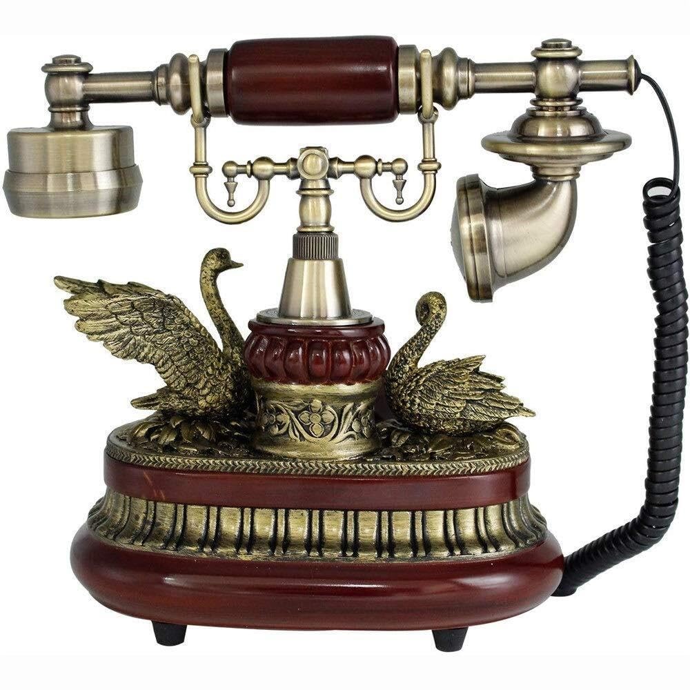 Europejski Antyczny Telefon Stacjonarny Z Tarczą Obrotową – Retro Telefon Stacjonarny Z Kablem I Dzwonkiem, Czerwono-Brązowy, Vintage Design, Idealny Do Wystroju Dom