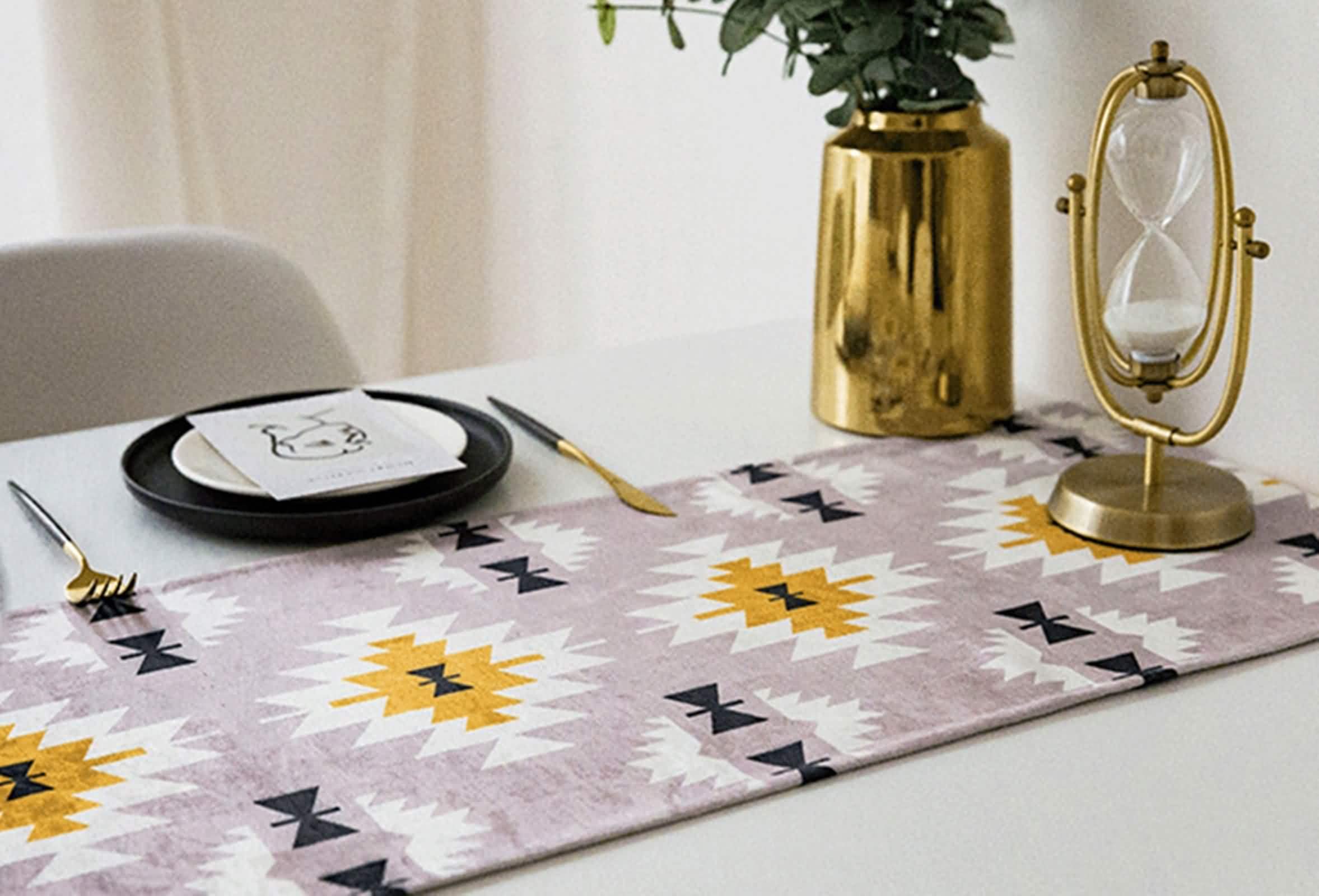 Tischläufer Hochzeit Rosa, Table Runner Cloth Weiß 32x160CM Geometrisches Muster mit Quaste Polyester Tischdeko Wohnzimmer Küche