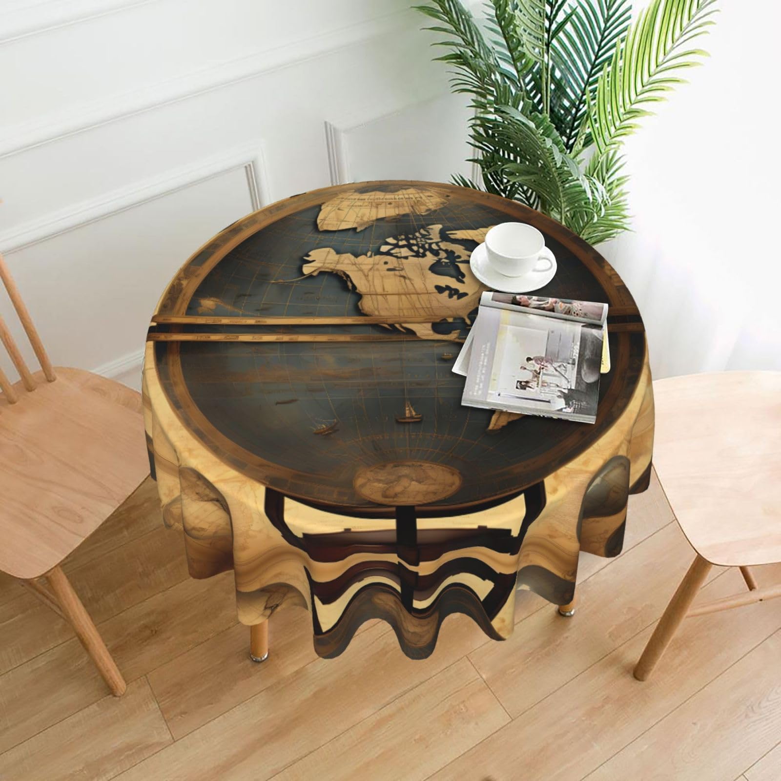 Mypiky Ancient World Globe Print Round Tablecloth 60 Inch Table Cloth Circular Table Cover for Dining Kitchen Banquet Dinner