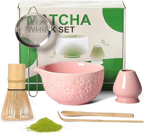 Juego de té de batidor matcha kit de matcha japonés  Cuenco de cerámica de bambú con soporte para cuchara medidora, cuchara medidora, práctica