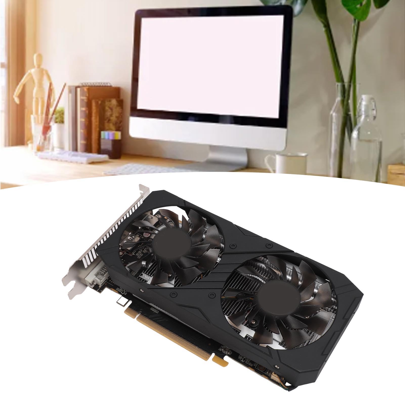 Asixxsix Scheda Grafica per Giochi, Scheda Video da 4 GB GDDR5 128 Bit 1266 MHz 7010 MHz per Giochi per PC, Uscita DVI D HD DisplayPort, PCI Express 3.0 con Doppia Ventola