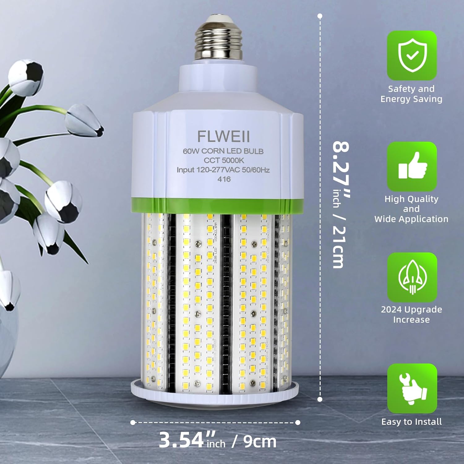60W LED Corn Light Bulb, E26/E39 led Bulb, Large Mogul Base, 110/277v 5000K Daylight White Lamp, 13500 Lumen Replacement 400W HPS/MH for Outdoor Indoor Garage Warehouse Factory Backyard