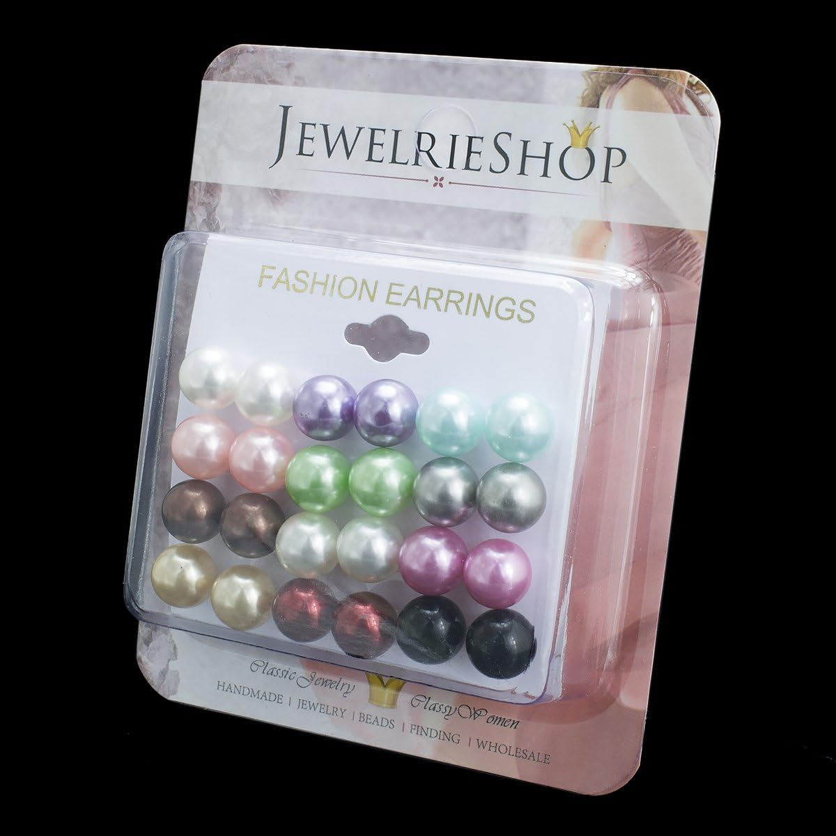 JewelrieShop Fake Pearl Earrings Stud Set Faux Colorful Pearls Earring Pack for Women Hypoallergenic Stainless Steel Ball Studs Earing for Women Jewelry (12pairs, Assorted Size)