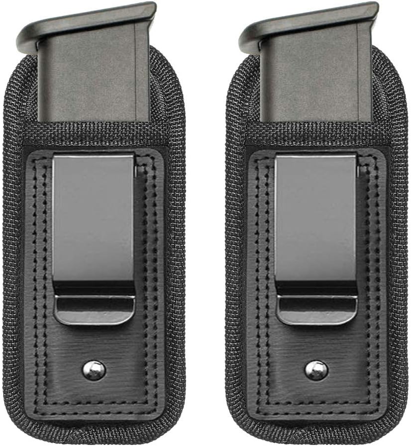2 Pack IWB Inside Waistband Pistol Handgun Magazine Holster Pouch for Concealed Carry Universal Single Double Stack Mags for Glock17 26 19 Sig Sauer S&W Springfield XD Ruger 9mm/.45