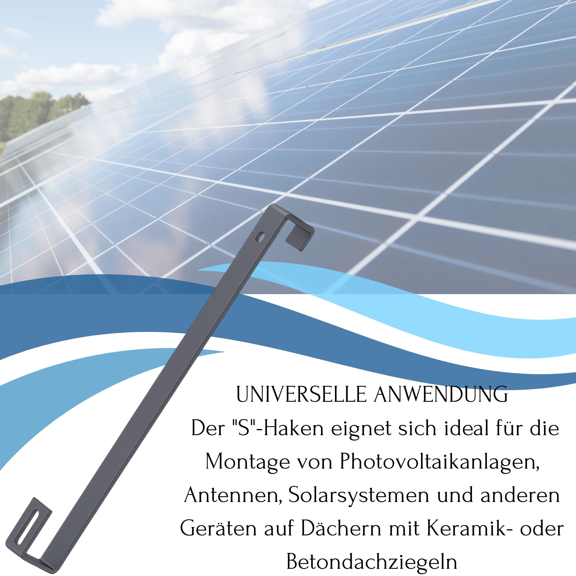 TMALASER Zestaw 40 szt. Uchwyt dachowy "S" 620x30x5 do montażu paneli fotowoltaicznych - Nieregulowany hak pod dachówkę ceramiczną i betonową - Mocowanie PV odporne na korozję