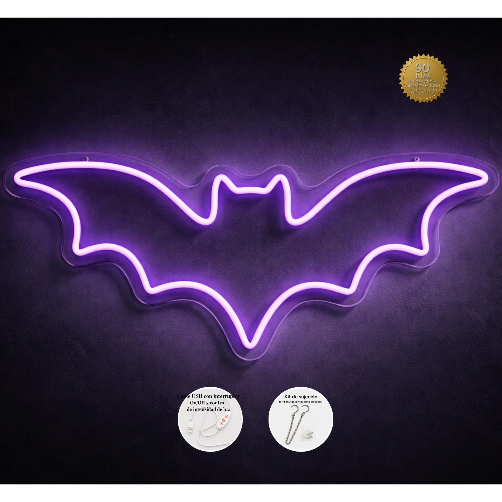 Neón Murciélago LED Grande (50x20 cm) | Cartel Luminoso Dimerizable Gaming Profesional | Decoración Setup Streamer