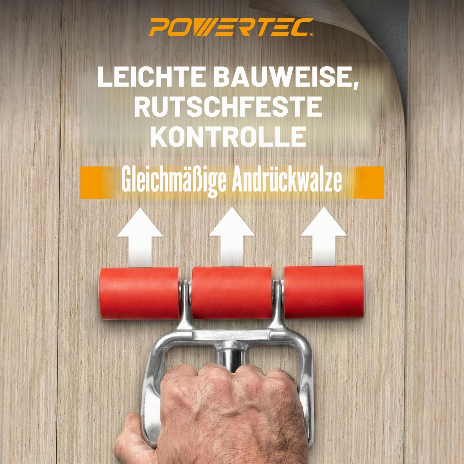 POWERTEC 71033 Ausziehbare Boden- und Wandrolle für Vinylböden, Fliesen und Linoleum, Walze mit ausziehbarem Griff von 43 cm bis 67 cm, 19 cm breit, für LVP, Furnier, Teppich, Wandverkleidungen, 1