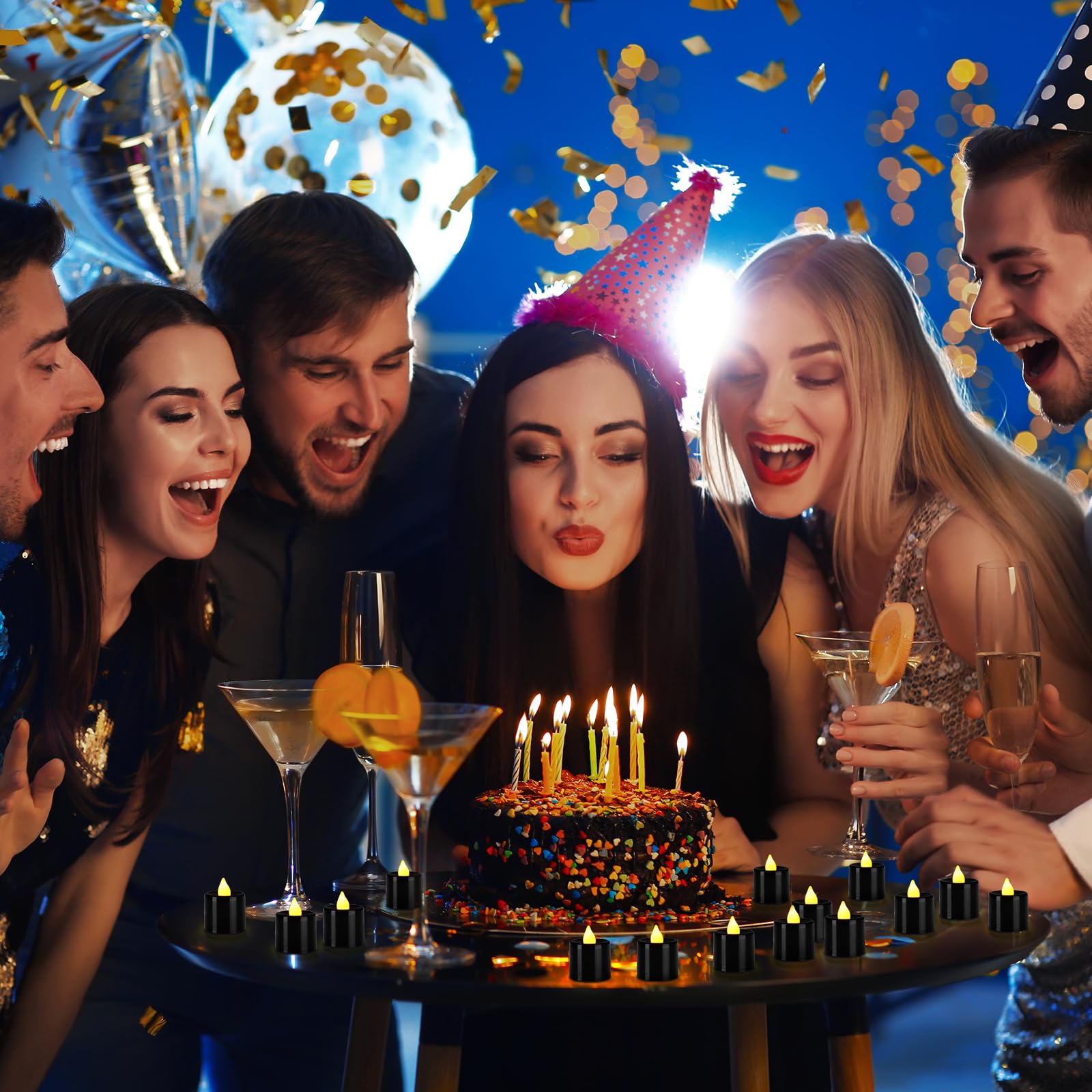 Coume Confezione da 72 lumini senza fiamma, senza fiamma, senza fiamma, LED a batteria, per il giorno più dolce, anniversario, notte romantica, luna di miele, decorazione da tavolo (nero)