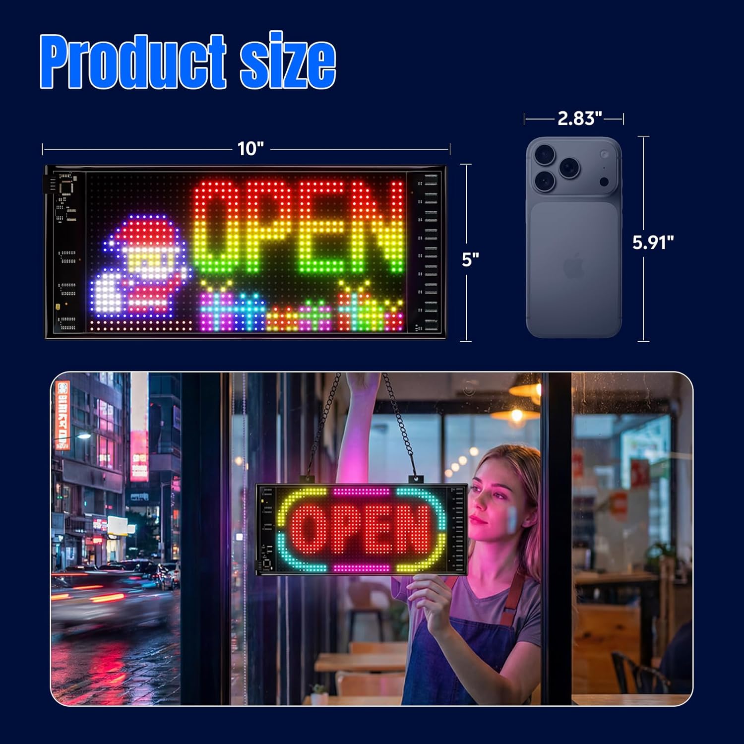 LED Open Sign APP Control Scrolling&Stationary Display DIY Programmable Name Sign Waterproof USB 5V2A for Business Walls Window Ads,Parties Weddings Store Bar Hotel (5 * 11in)