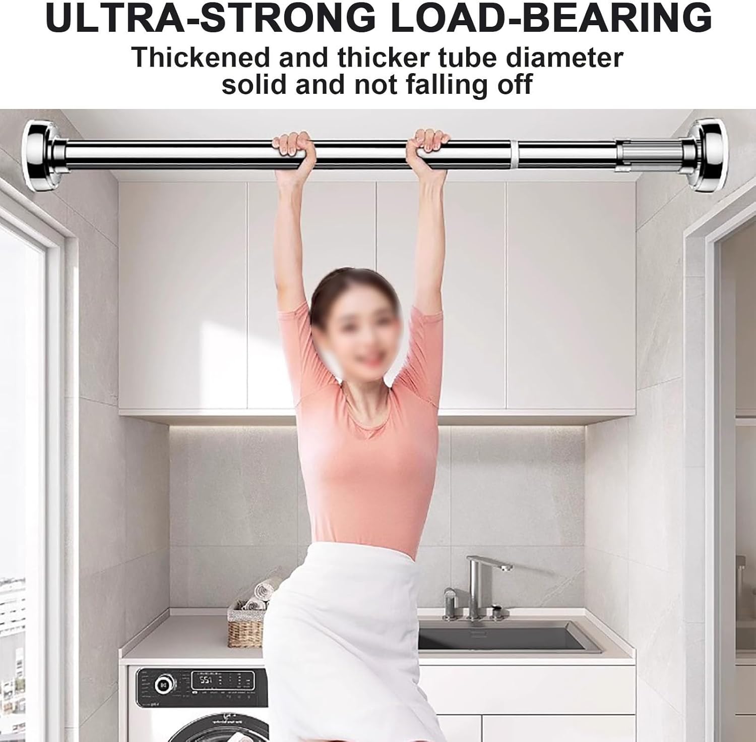 Adjustable Shower Rod for Bathroom,Stainless Steel Telescopic Shower Curtain Rod for Windows,Bathrooms,Closets,Room Partitions,No Drilling,No Sliding,No Rusting