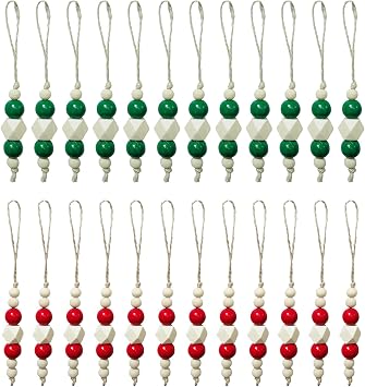 24 Pcs Christmas Wood Bead Ornament Farmhouse Wooden Beads Decor Hanging Boho Decorations Rustic Christmas Tree Ornaments for Xmas Holiday Wedding Closet Door Style4