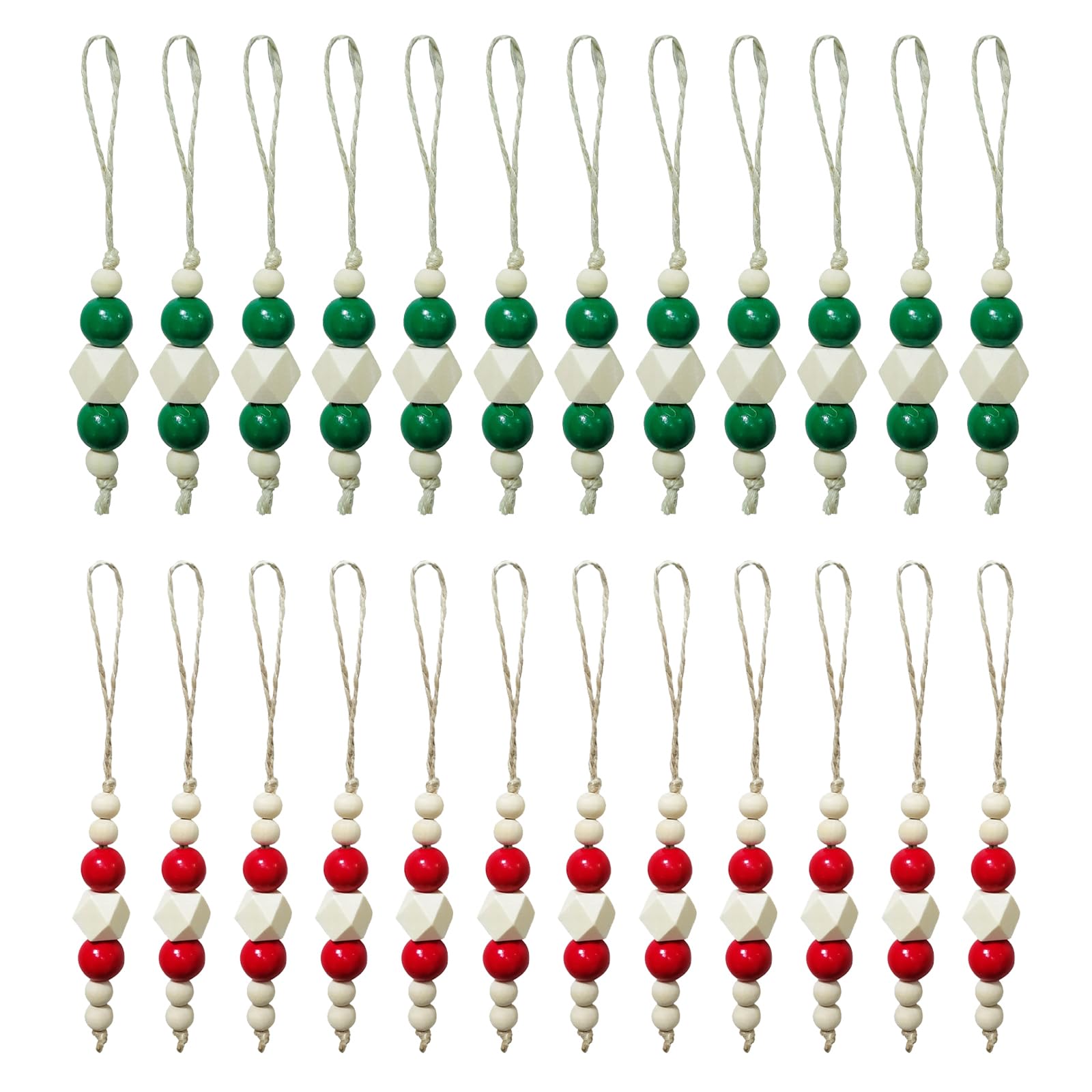 XUEHU 24 Pcs Christmas Wood Bead Ornament Farmhouse Wooden Beads Decor Hanging Boho Decorations Rustic Christmas Tree Ornaments for Xmas Holiday Wedding Closet Door (Style4)