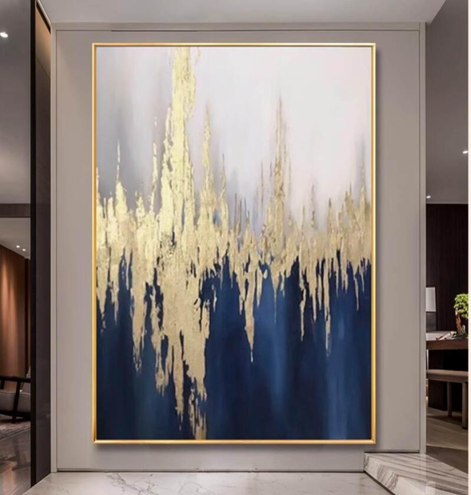 Peinture décoration d'intérieur en feuille d'or abstraite pour chambre moderne