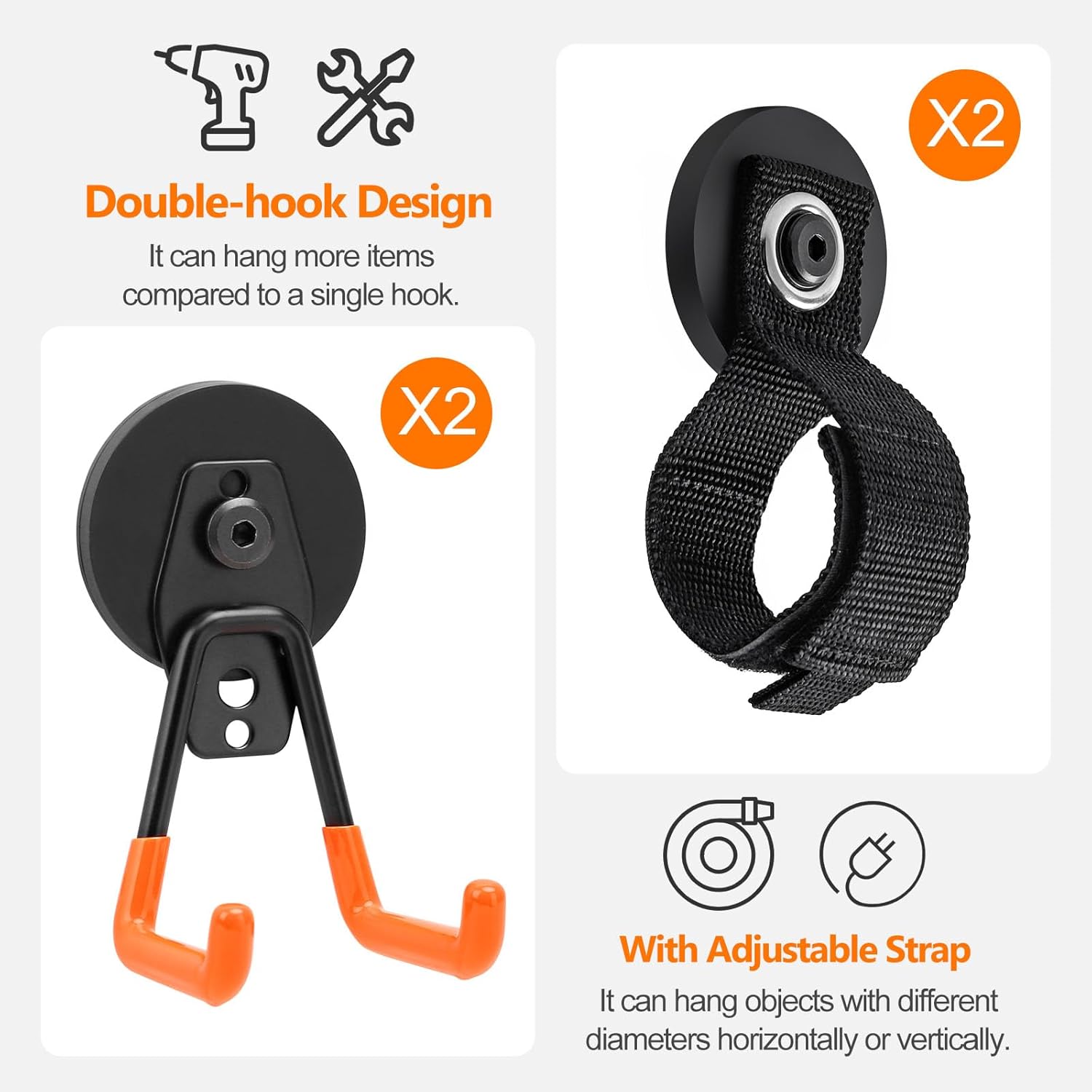 Homde 4Pcs Strong Magnetic Hook, Heavy Duty Magnet Holder for Garage Workshop RV, Utility Hanger for Hose Cable Rope Garden Tool, Wall Storage Hooks for Indoor Outdoor Hanging