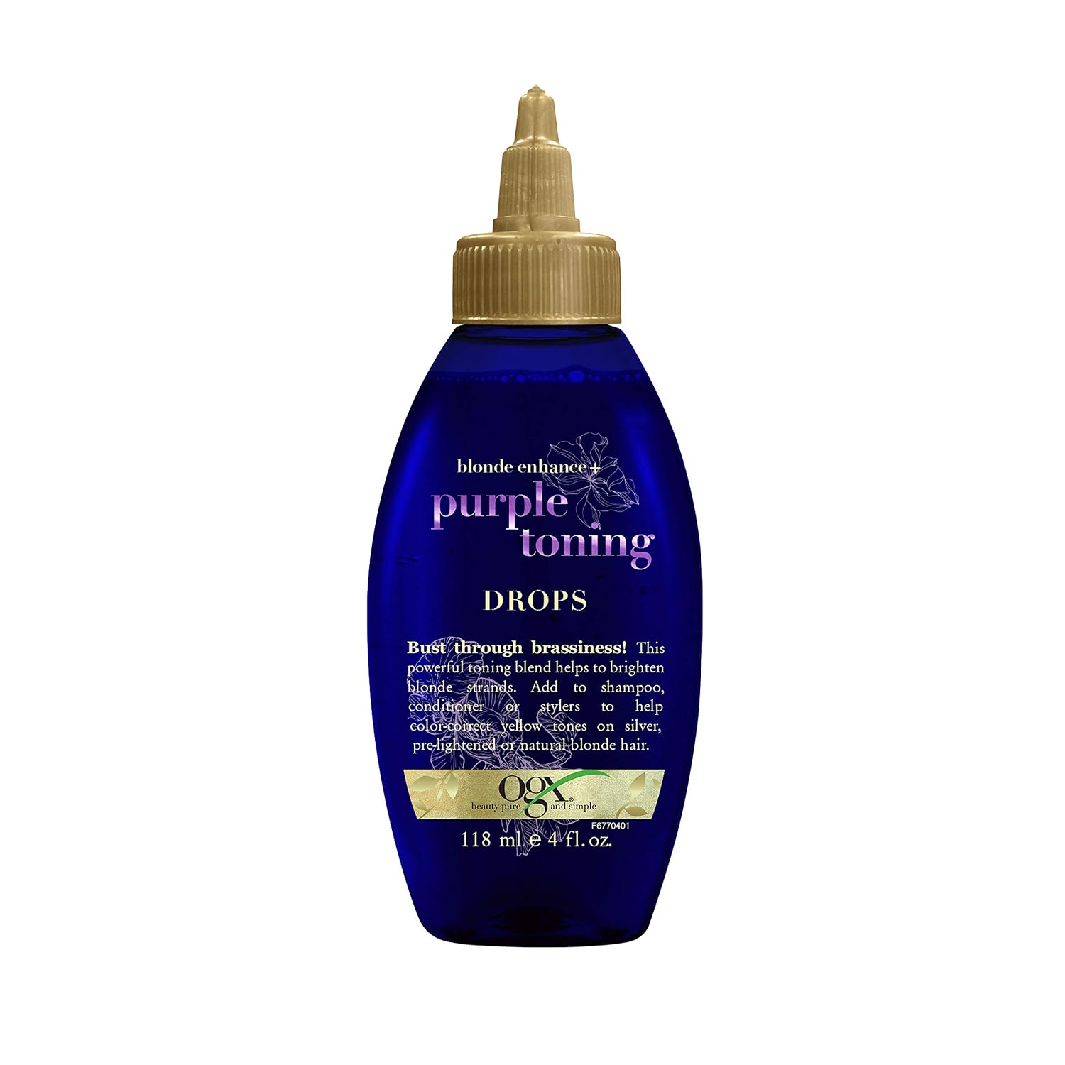 OGX Blonde Enhance + Purple Toning Drops, Blonde Toning to Personalize Your Blonde, Silver, Pre-lightened, Natural Blonde Hair, with Keratin, Sulfate Surfactant Free, Paraben Free, 4oz