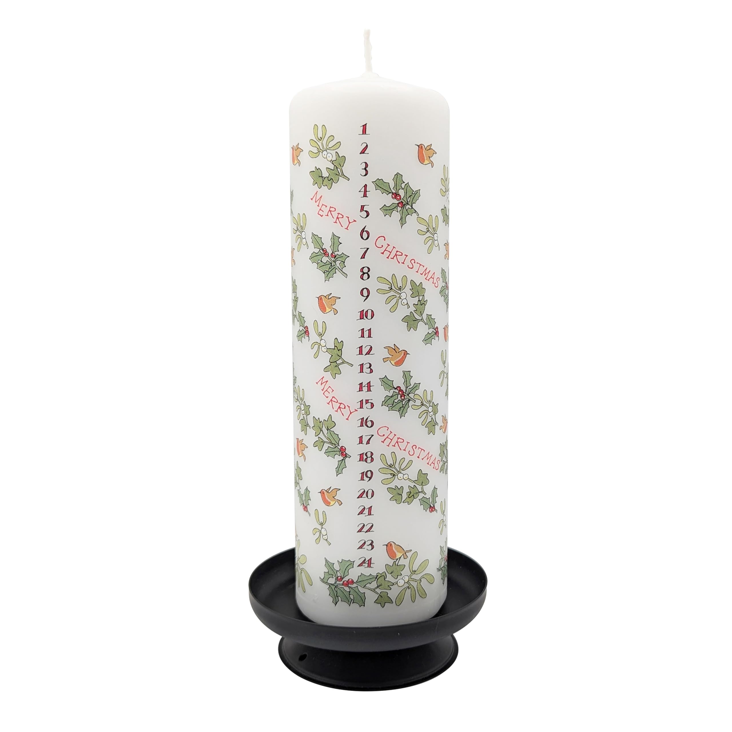 Alison Gardiner Multi-Colored Holly And The Ivy Advent Merry Christmas Pillar Candle – Unscented Wax Christmas Countdown, 70Hr Burn, Handmade In Uk – Festive Candle For Table, Mantelpiece & Seasonal Décor