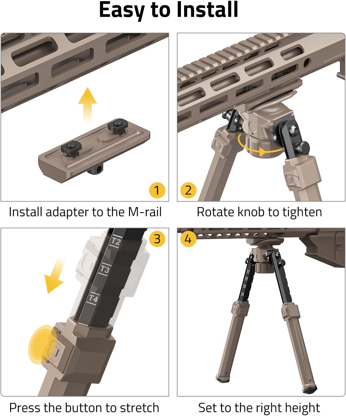 CVLIFE Adjustable Rifle Bipod with Adapter Compatible with M-Rail and Sling Stud for Hunting