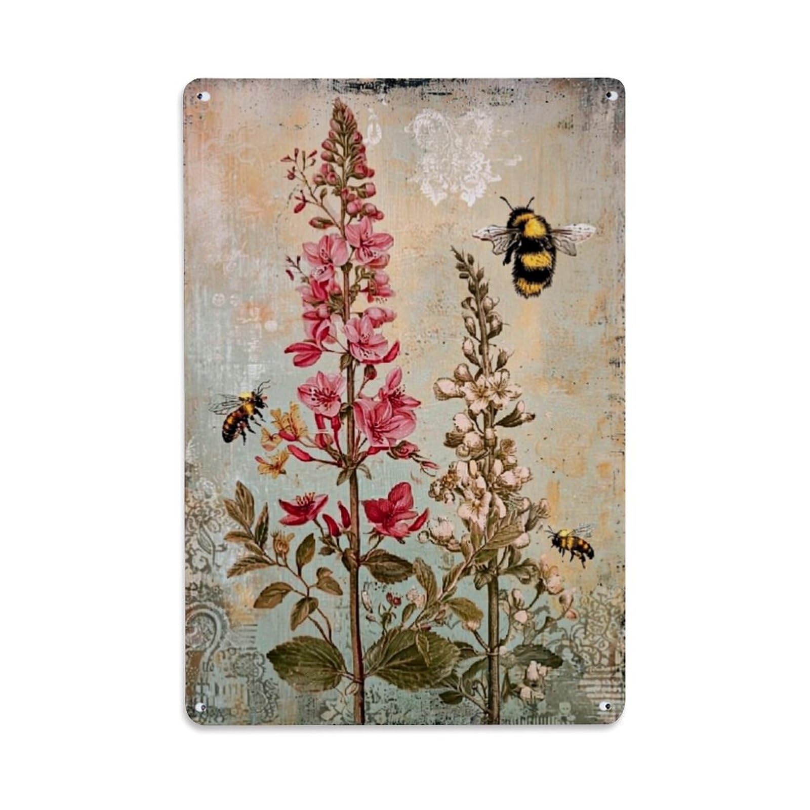 Jdfenggu Vintage Floral Bee Pattern Art Retro Metal Tin Sign, Decor Art Poster For Bar, Home, Man Cave, Kitchen, Laundry Room Gift 8X12inch